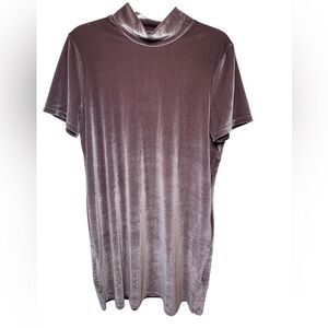 Madewell Velvet Mock Neck Mauve Short Sleeve Shift Dress NWT Size L Fairy Preppy